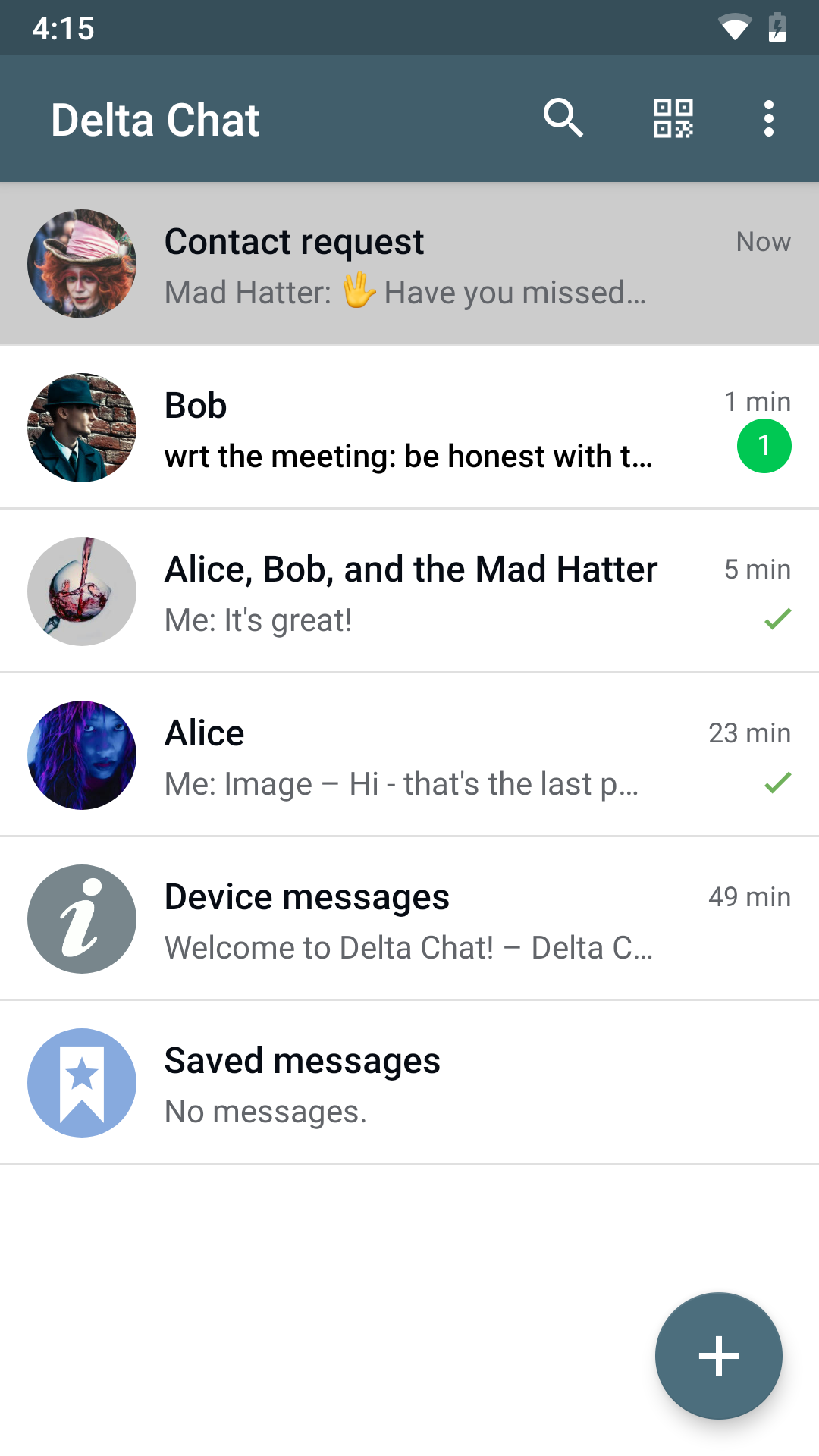 Delta Chat chat list