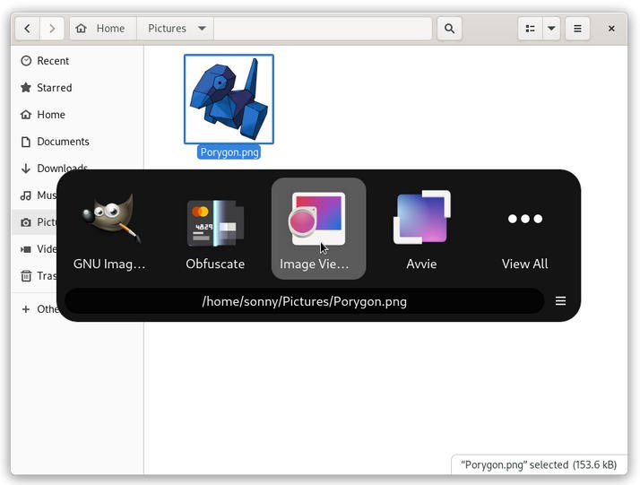 Junction GNOME 应用程序显示打开图像的应用程序的选项