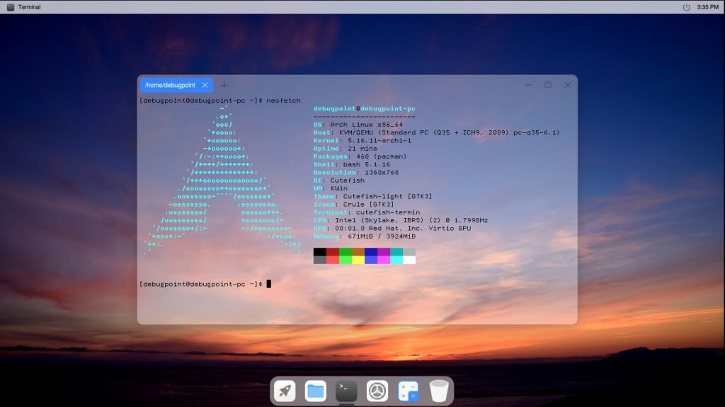 Cutefish Desktop in Arch Linux