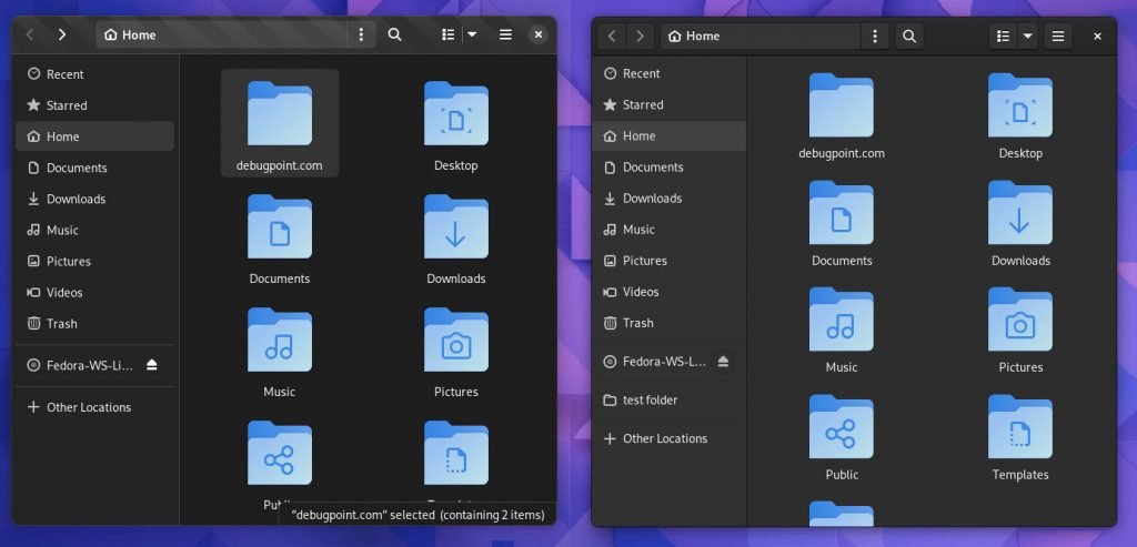 GNOME Files 43 and 42 – Dark Mode Comparison