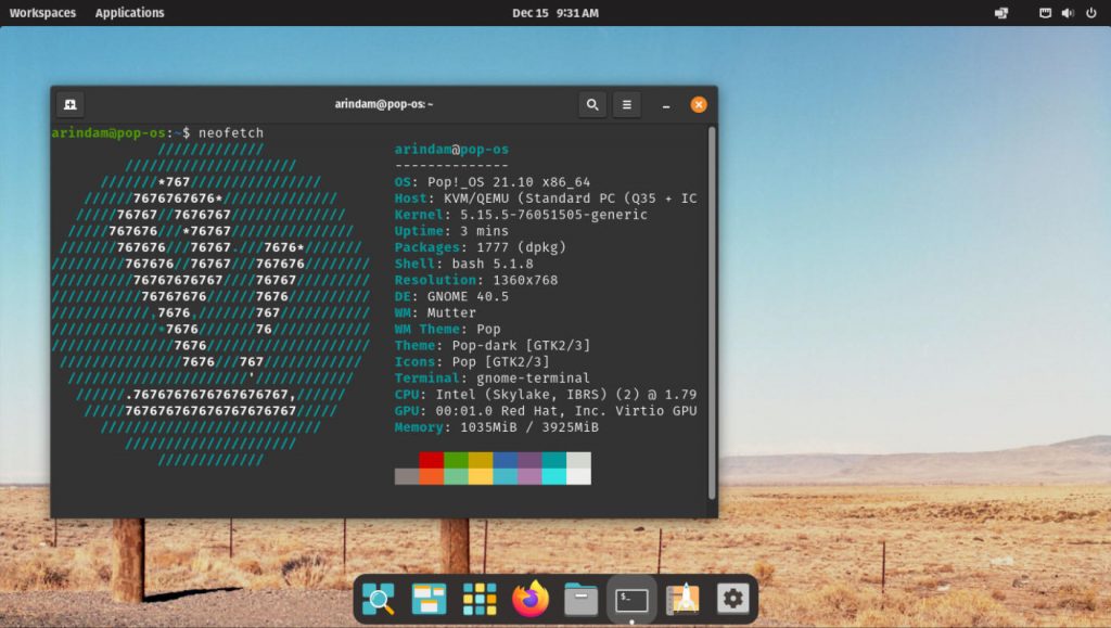 Pop OS 21.10 Desktop