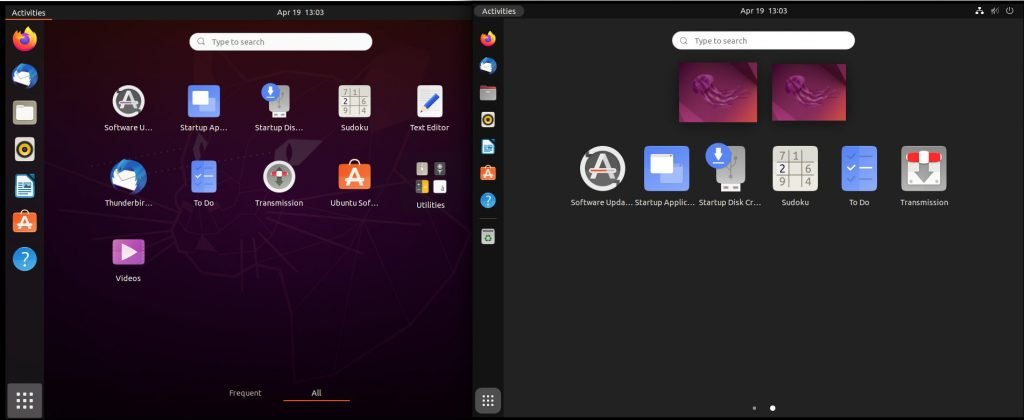 Application View Difference – Ubuntu 20.04 and 22.04