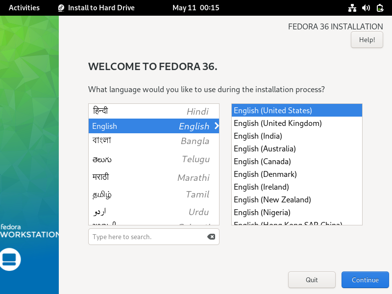 Language-Selection-Fedora36-Installation