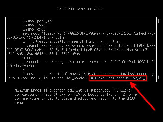 Edit Grub Boot Menu Entries To Enter Into Rescue Mode In Ubuntu 22.04 / 20.04 LTS