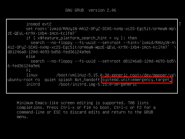 Edit Grub Boot Menu Entries To Enter Into Emergency Mode In Ubuntu 22.04 / 20.04 LTS