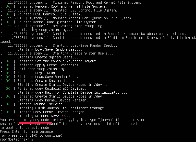 Boot Into Emergency Mode In Ubuntu 22.04 / 20.04 LTS