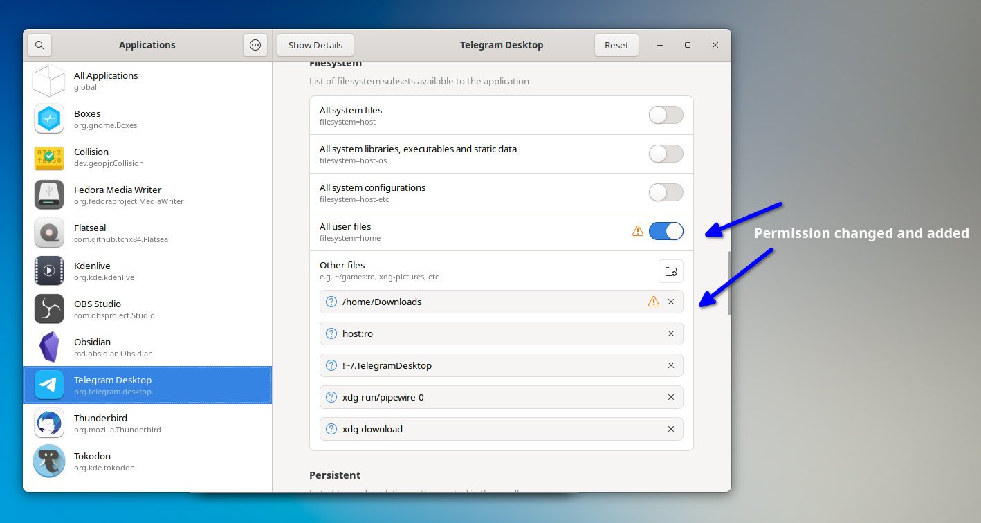 Figure 4: Permission changed of Telegram Desktop to give access to folders