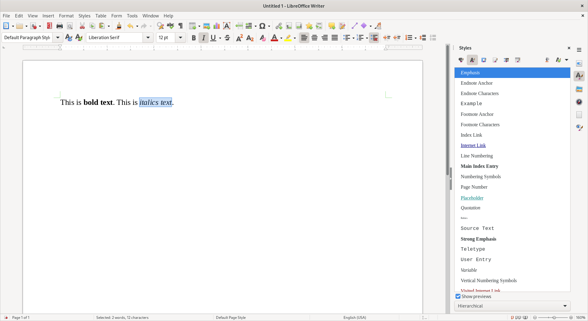 Image of LibreOffice character styles