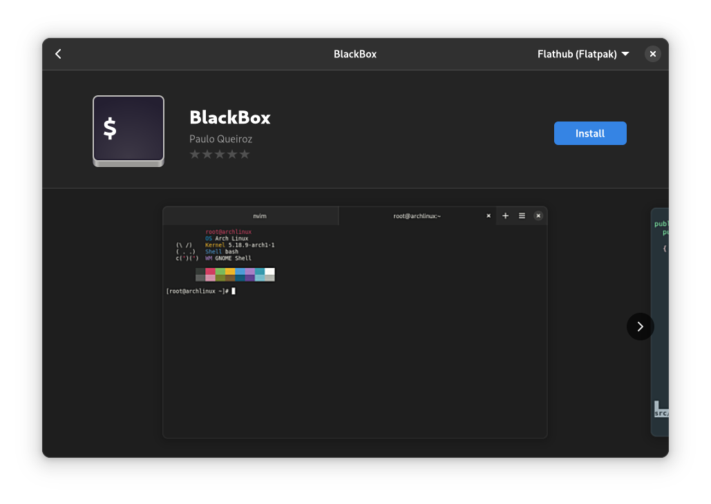 Blackbox can also be installed in GNOME Software Center