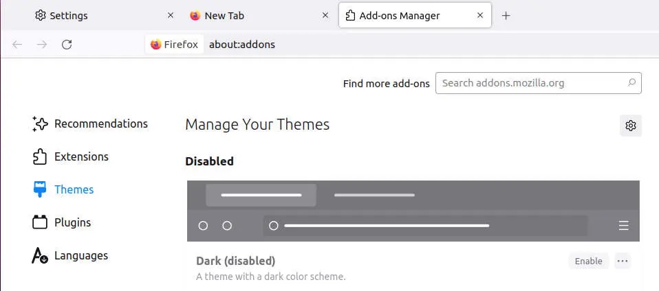 Enable dark mode in Firefox