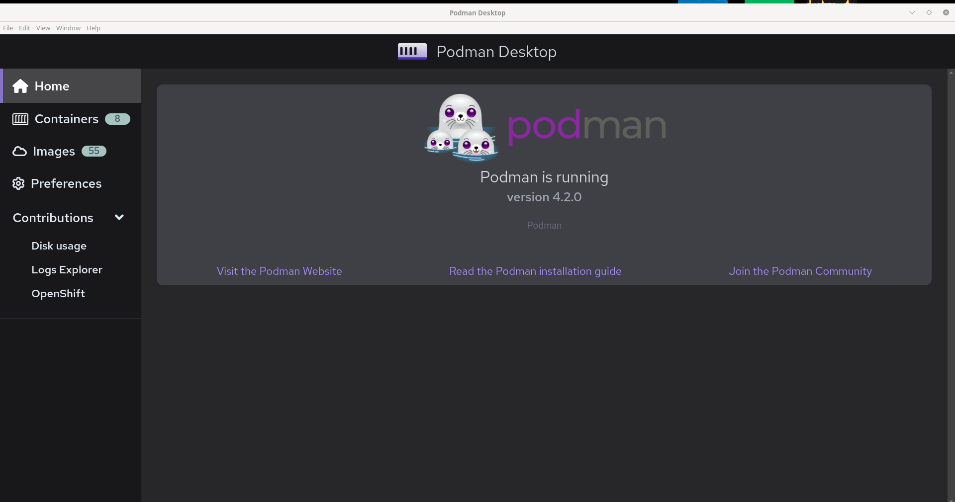Podman Desktop 0.0.6 在 Fedora 36 上运行
