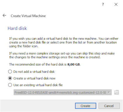 Create virtual hard disk