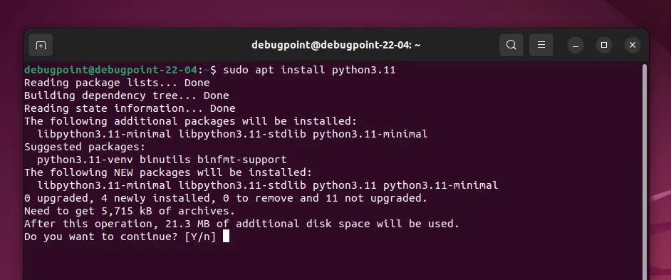 在 Ubuntu 22.04 LTS 中安装 Python 3.11