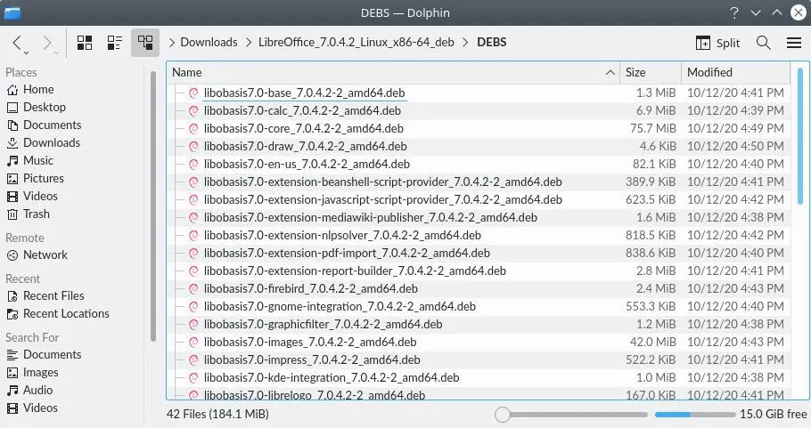 Extracted LibreOffice DEB files