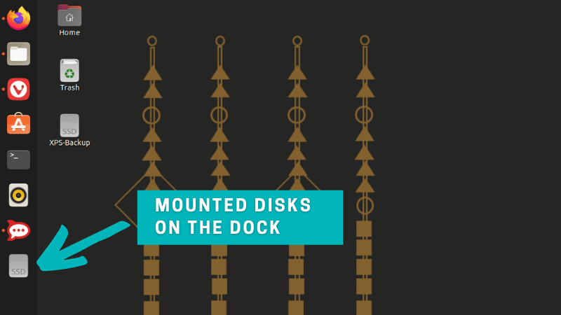 Mounted disks are displayed In the Ubuntu Dock