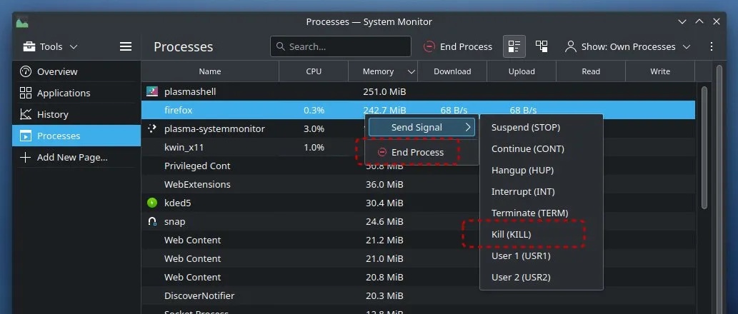 System monitor in KDE Plasma