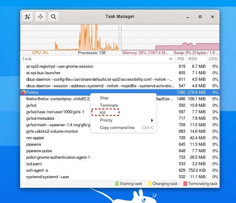 Xfce task manager to kill a process