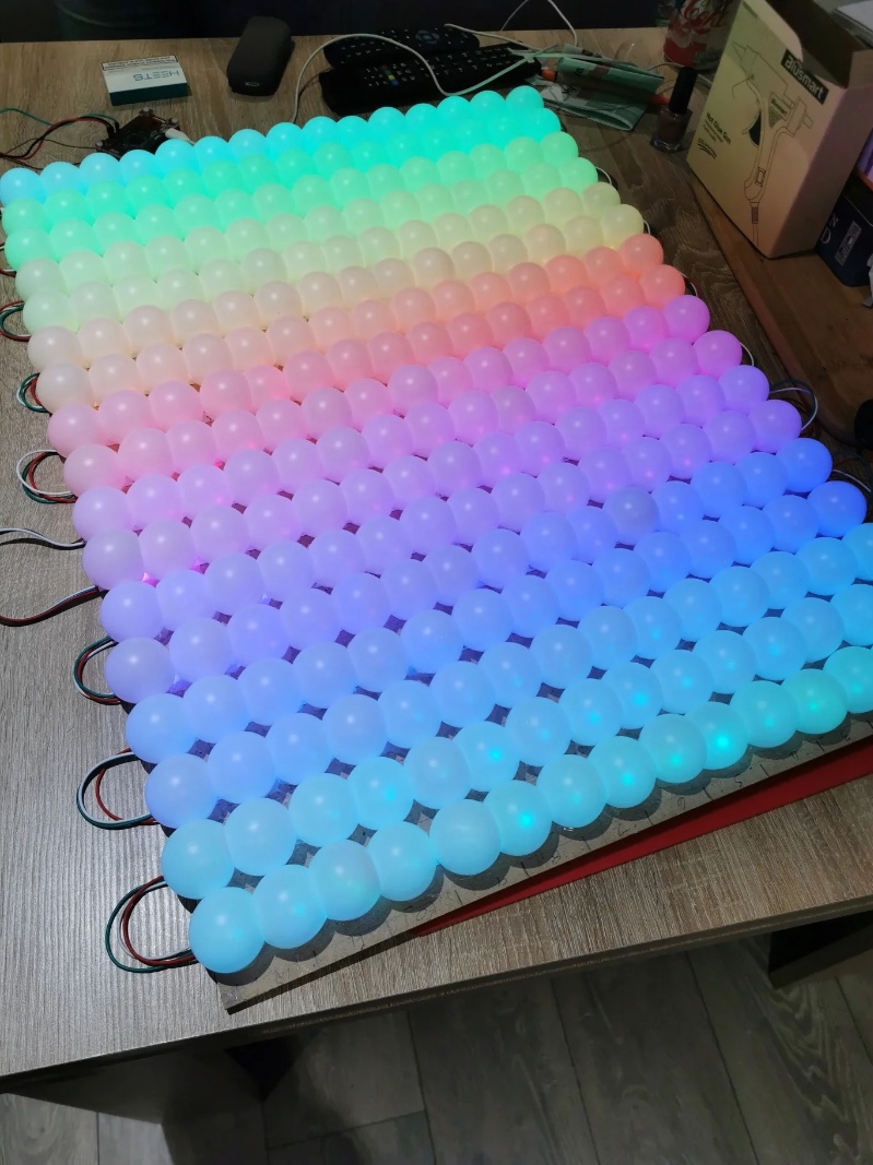 255 LEDs and 255 ping pong balls in an array.