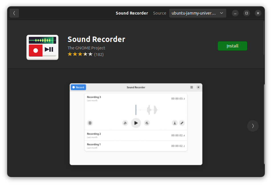 Sound Recorder can be installed from the Ubuntu Software Center
