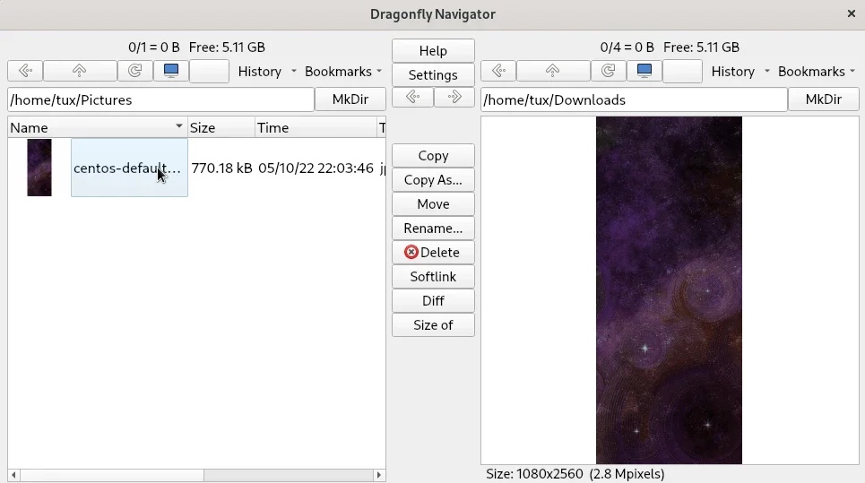 The second panel of Dragonfly Navigator can be used as a preview pane.
