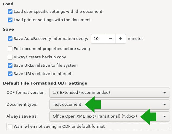 LibreOffice 保存格式