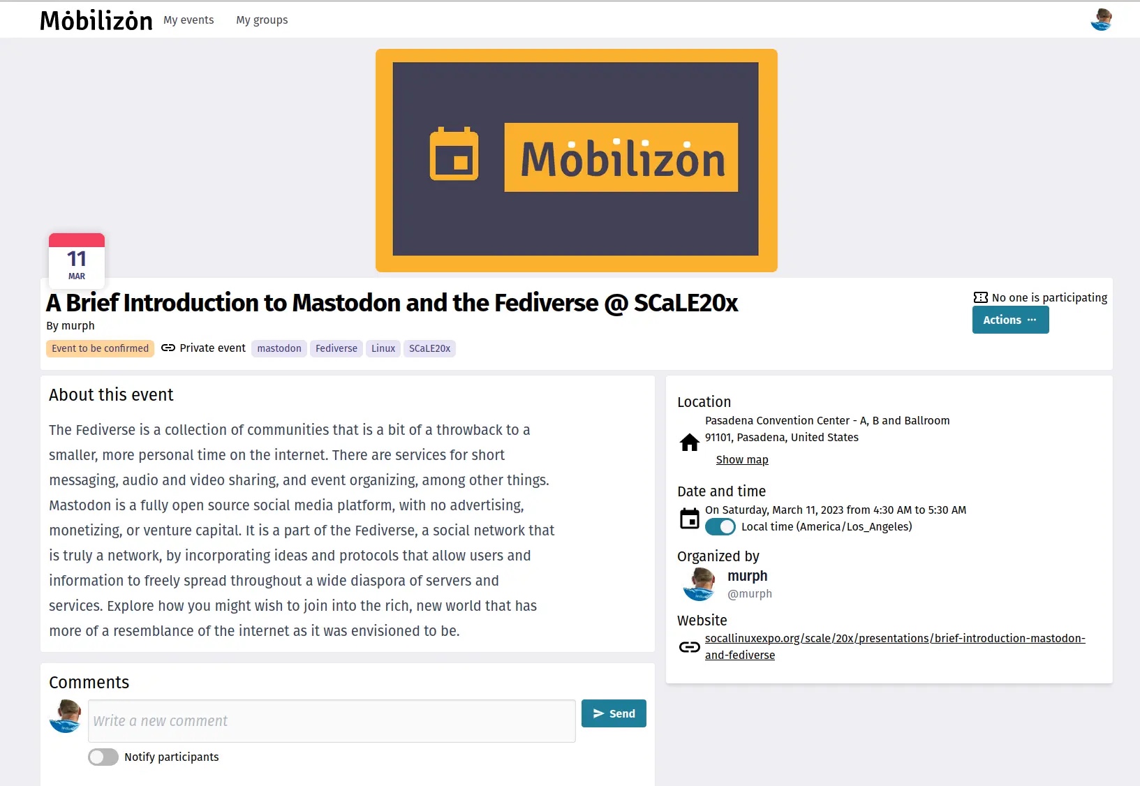 Mobilizon 界面可帮助你计划活动