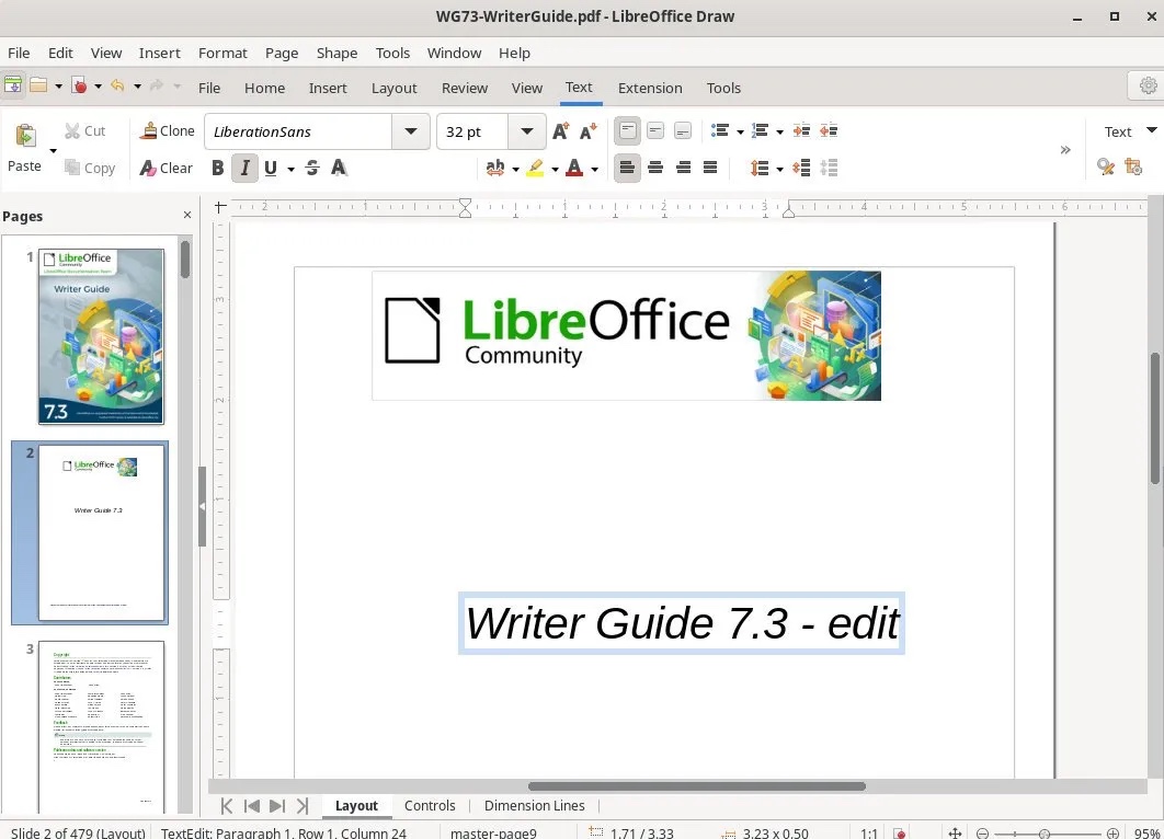LibreOffice Draw 中的 pdf 编辑示例