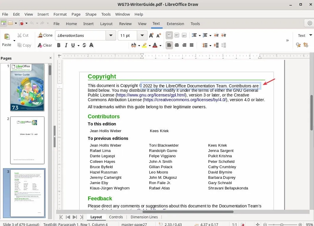LibreOffice Draw edits PDF texts block wise