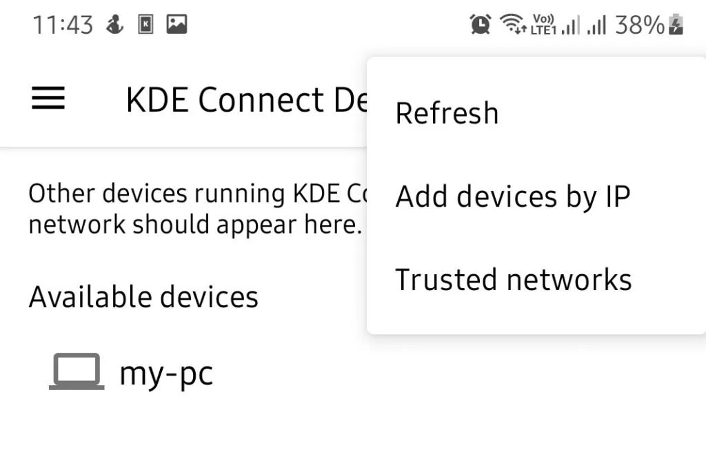 安卓中的 KDE Connect 显示连接到了 Linux 系统