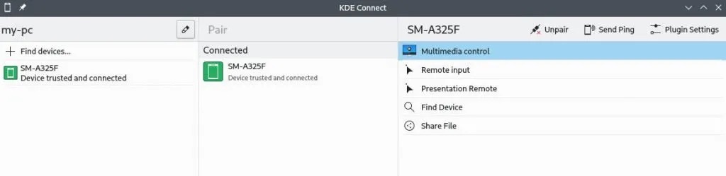 成功配对后的 KDE Connect