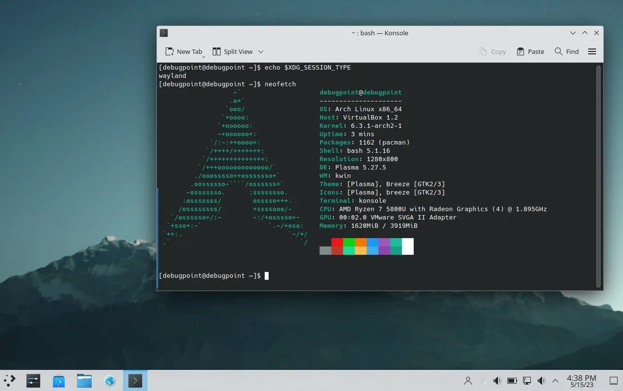 Arch Linux 中运行的 KDE Plasma 与 Wayland
